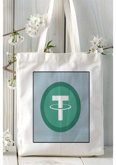 Art Hediye Tether Usdt Baskılı Bez Çanta Omuz Çantası Kişiye Özel Desen 1 Çok Renkli