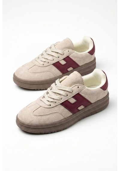 V.S.H Velvet Kadın Bej-bordo Desenli Kadın Retro Spor Ayakkabı Te03-2448