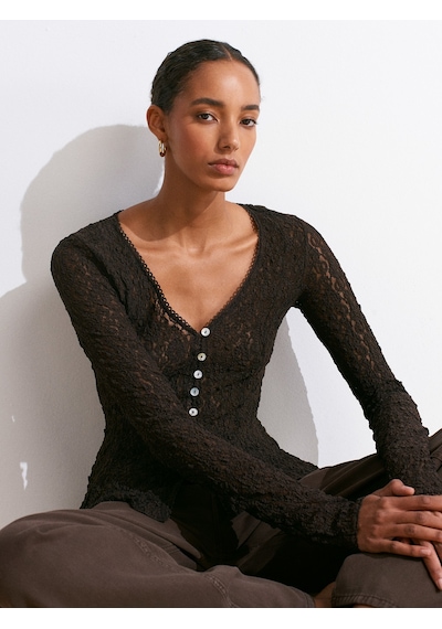 Dilvin 60433 Düğmeli Peplum Dantel Hırka-koyu Kahve Koyu Kahverengi