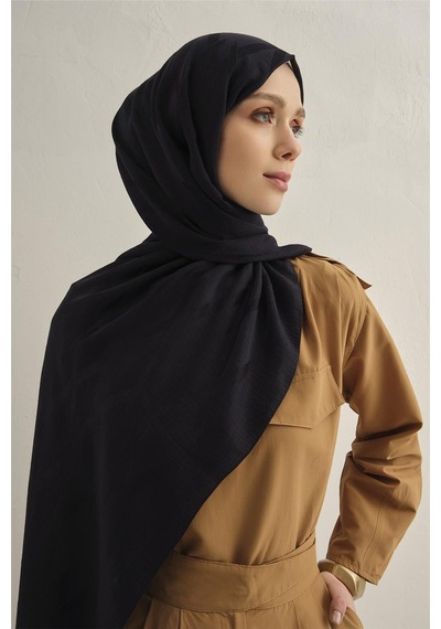 Armine Lyocell Naia Zikzak Desen Şal 1- 03 Siyah