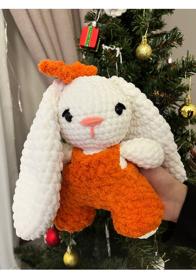 Tavşan Organik Amigurumi Oyuncak Beyaz - Turuncu