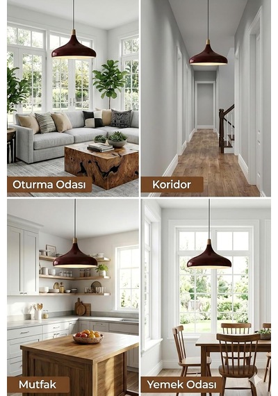 Nova Ahşap Sarkıt Avize, Bohem Tavan Lambası Ve Salon Oturma Odası Aydınlatması - Bordo - 35 Cm Modern Dekorat Çok Renkli