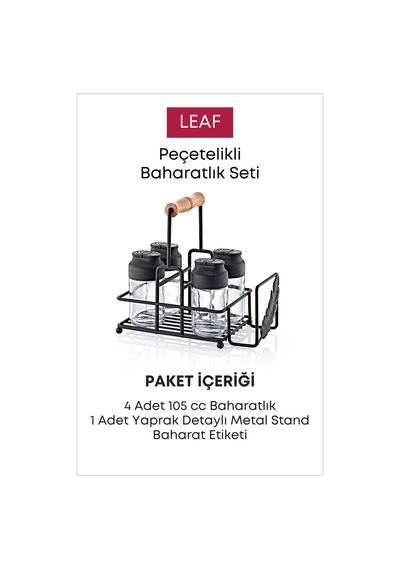 Grimorlife Metal Standlı Peçetelikli Islak Mendil Bölmeli 4'lü Çift Kapaklı Cam Restoran Kafe Baharatlık Seti Diğer