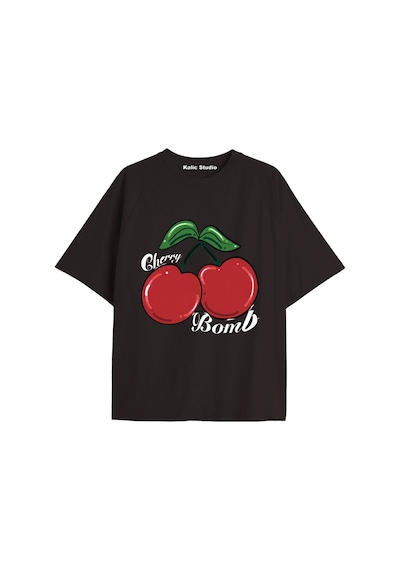Kalic Studio Y2k Vintage Cherry Baskılı Siyah T-shirt Kod 75 Siyah-75