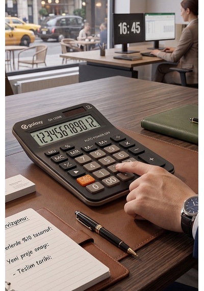 Hesap Makinesi Siyah 10.5x14.5 Cm 1 Adet Galaxy Gx-3866b 12 Haneli Orta Boy Okul Ofis Büro Hesap Makinası