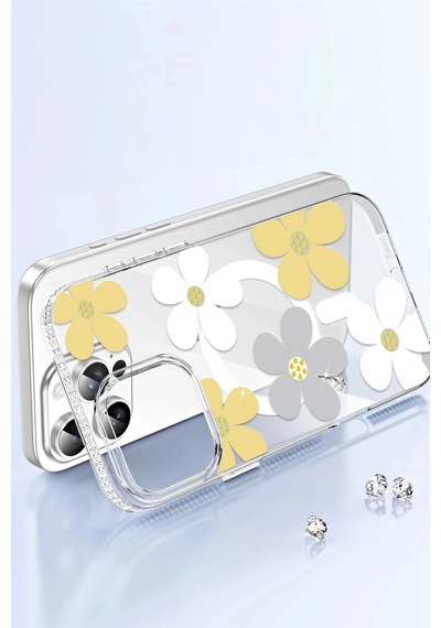 Durukar Apple, Uyumlu iPhone 15 Pro Floral Magsafe Kapak - Sarı