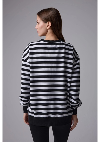 Defys Kadın Çizgili Oversıze Sweat Siyah-beyaz - 608041455 Siyah-beyaz
