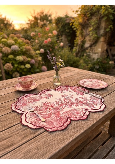 Toile Burgundy Embroidered Amerikan Servis Çok Renkli