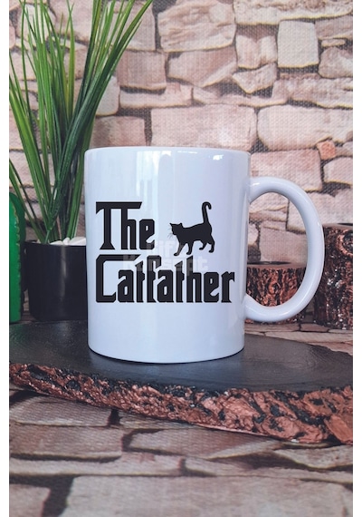 The Catfather Baskılı Komik Kedi Babası Hediyelik Baskılı Çay Kahve Sunum Kupa Bardak Beyaz