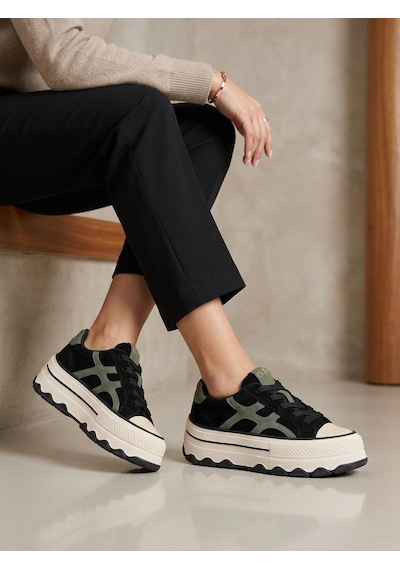 Guja 26k366 Kadın Hakiki Deri Bağcıklı Kalın Taban Sneaker Ayakkabı Siyah