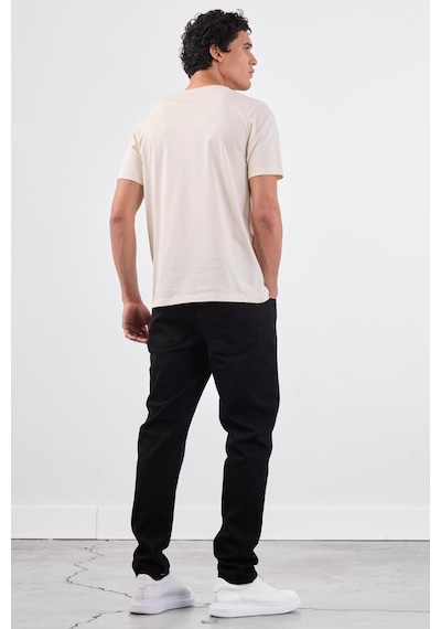 Dufy Ekru Bisiklet Yaka Pamuklu Düz Renk Slim Fit Erkek T-shirt Ekru