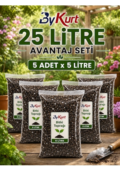 Bitki Toprağı 25 Litre 5x5 Litre Avantaj Seti Bykurt Hazır Karışım Torf Saksı Çiçek Ve Bahçe Toprağı 25 L