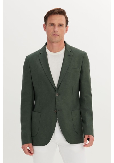 AC&Co / Altınyıldız Classics Erkek Hakı Keten Slim Fit Dar Kesim Mono Yaka Torba Cepli Ceket Haki AC&Co / Altınyıldız Classics Erkek Hakı Keten Slim Fit Dar Kesim Mono Yaka Torba Cepli Ceket Haki
