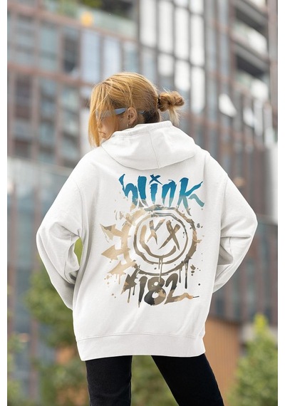 Sevbano Blink-182 Müzik Grubu Baskılı Unisex Oversize Tasarım Rock Metal Beyaz