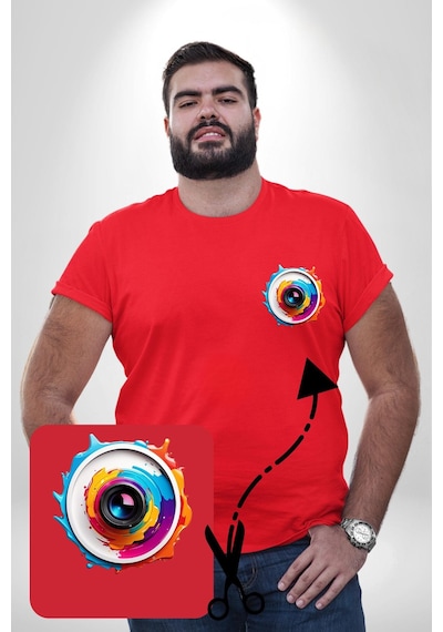Angemiel Fotoğraf Makinesi Camera Lens Kırmızı Büyük Beden Kadın Basic Minimal Baskılı Tişört Kırmızı