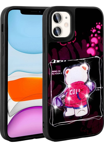 Zore Apple Uyumlu iPhone 11 Kılıf Parlayan Kabartmalı İkonik Figürlü Amas Silikon Kapak - Mor Mor