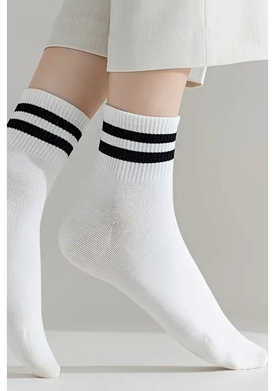 Meine Liebe 2 Li Paket Çember Detaylı Kolej Tenis Çorap Beyaz