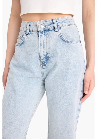 Defacto Straight Wide Yırtık Detaylı Yüksek Bel Uzun Jean Yıkamalı Pantolon E8016ax25smnm39 Mavi