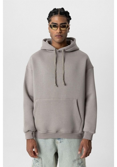 Vamos Basic Oversize Kapüşonlu Sweatshirt Açık Vızon