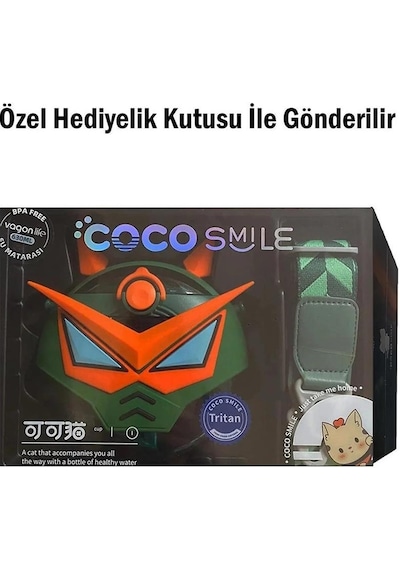 Vagon Coco Smile Özel Kutulu 630 Ml Pipetli Robot Temalı Tritan Su Matarası -boyun Askılı Yeşil