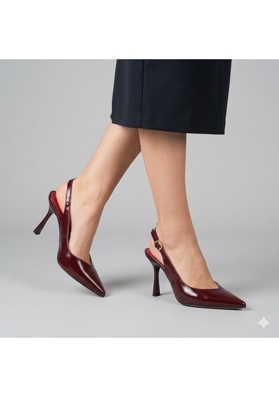 Kindep Park Moda Burnu Kapalı Topuklu 8 Cm Kadın Ayakkabı Bordo
