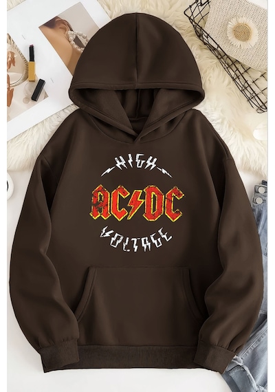Blackjack Giyim Acdc Oversize Kapüşonlu Sweatshirt Kahve