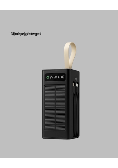 Güneş Panelli Powerbank Led Işıklı Tnabilir Muratech - 76 Şarj Cihazı Açık