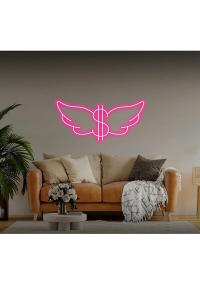 Dolarlı Kanat Şekilli Neon Tabela Pembe