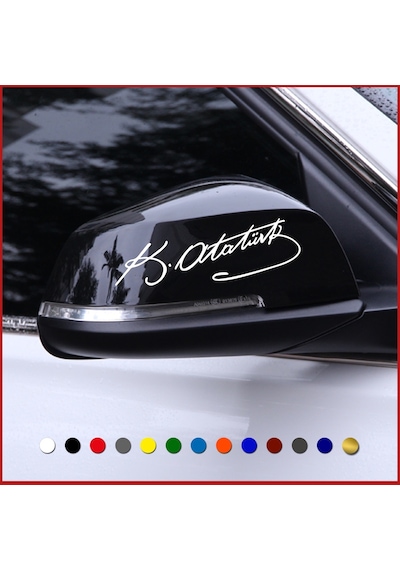 Atatürk Imza Sticker (2 Adet) Yan Ayna Kemal Atatürk Oto Sticker