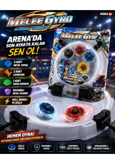 Meleegyro 4 Lü Metal Beyblade Arena Seti 4 Topaç 2 Fırlatıcı