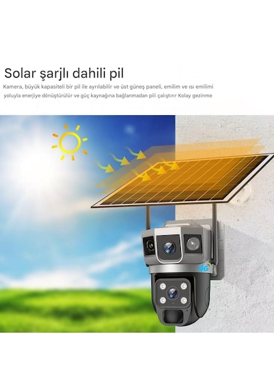 6mp Akıllı Çift Lens Kamera 4g Sım , Otomatik İnsan Takibi, Gece Renkli, Solar Şarj Güneş Enerjili
