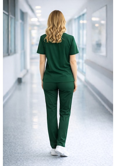 Likralı Hemşire Doktor Forması Premium Belinda Soft Kumaş Scrubs Hastane Üniforması Cerrahi Takım Yeşil