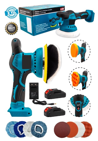 Moonshop PM006 Çift Akülü Orbital 58V Lityum 2X Batarya 6 Devir Ayarlı Detay Pasta Cila Zımpara Polisaj Makinesi