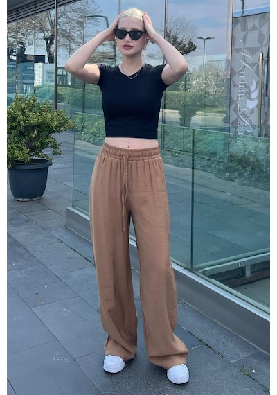 Madmext Camel Geniş Paça Kadın Pantolon Mg1982 Camel