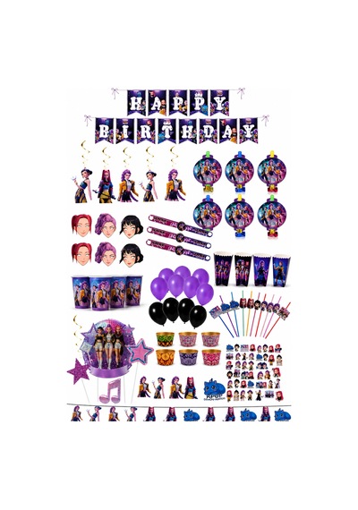 K Pop Huntrix Demon Hunters 100 Parça Dev Doğum Günü Parti Seti Banner Balon Bardak Tabak Süs +3