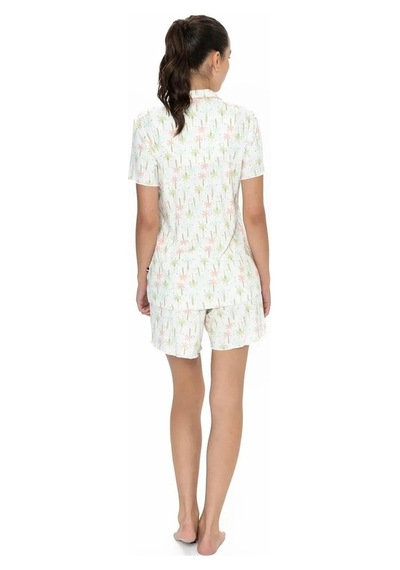 U.s. Polo Assn. Kadın Kısa Kollu Düğmeli Pijama Şort Takım Ekru Xl