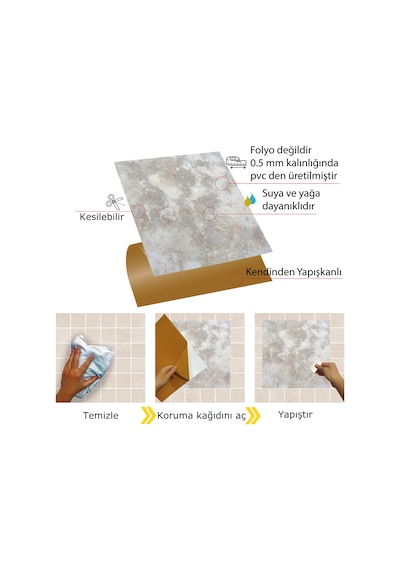 Tink Kendinden Yapışkanlı Gri Mermer Desenli Pvc Karo 30x30 Cm