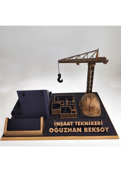 Kişiye Özel İnşaat Teknikeri Masa İsimliği Ve Kartvizitlik Gold - Siyah