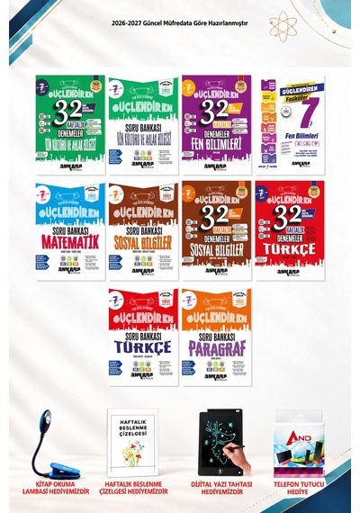 2026-2027 Ankara Yayıncılık 7. Sınıf 10 Kitap Seti - Sosyal Bilgiler Soru Bankası, 32 Haftalık Türkçe Denemeleri, Türkçe Soru Bankası, Paragraf Soru Bankası