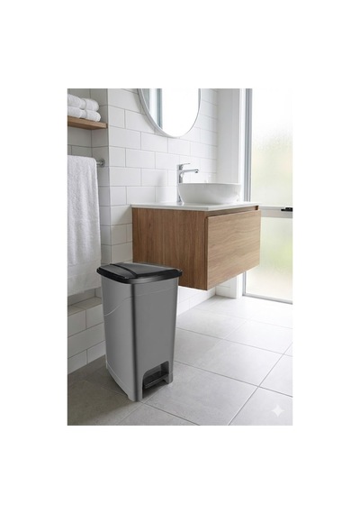 40 L Pedallı Gri/siyah İç Kovalı Slim Çöp Kovası - Mutfak Ve Banyo Uygun Gri - 836816396 Gri