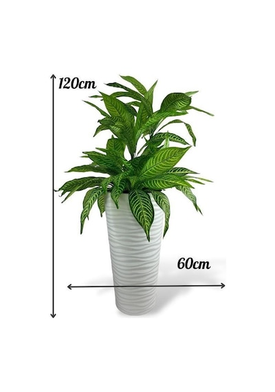 Yapay Çiçek Yukka Sarı Damarlı Salon Bitkisi Beyaz Uzun Kumsal Vazoda 120cm 60yaprak