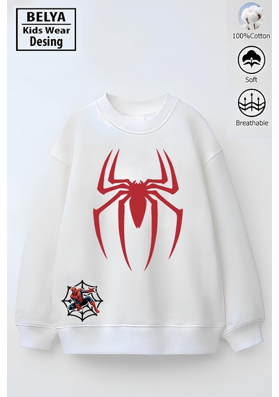 Belyakidswear Tam Kalıp Oversize Erkek Çocuk Pamuğa Pamuk 3 İplik Kumaş Man1 Karakter Tasarım Sweatshirt Beyaz