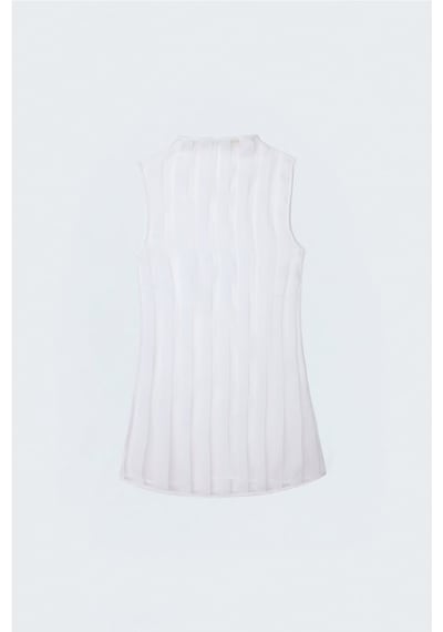 Sateen Çizgili Organze Kolsuz Bluz - Ekru-137673