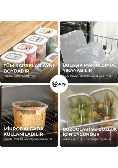 Vienev Renkli Etiketli Foly Kare Erzak Saklama Kabı Beyaz 18'li