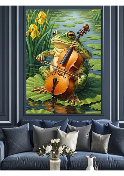 Ahşap Tablo Keman Çalan Kurbağa Sanat Eseri