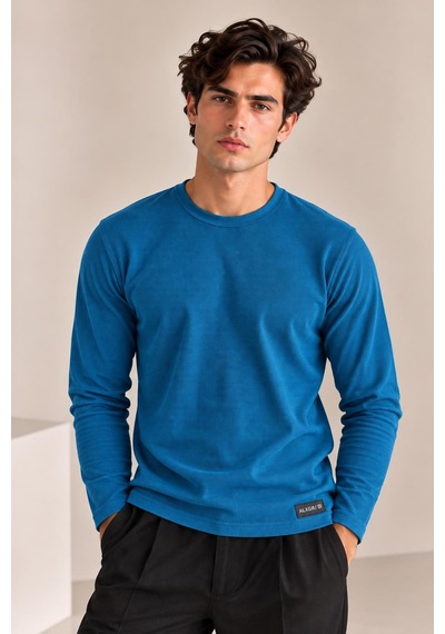 Alexandergardi Bisiklet Yaka İnce Fitilli Basic Sweatshirt Turkuaz