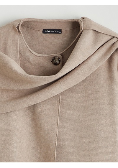 Lcw Modest Bej Atkı Detaylı Oversize Kadın Triko Kazak