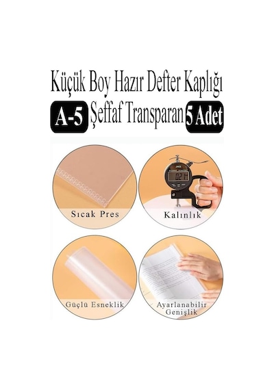 Küçük Boy Hazır Defter Kaplığı Şeffaf A5 5 Adet 1 Paket Cırtlı Ayarlanabilir Kendinde Yapışkanlı Kaplık Okul Sınıf Beyaz