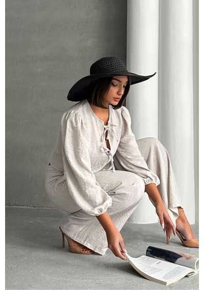 Verymoda Çizgili Önden Bağlamalı Bluz F1804 Taş Gümüş