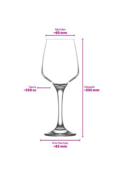 Lav Lal Cam Kırmızı Şarap Kadehi 6'lı 330 ml Ayaklı (Meşrubat Bardağı)
